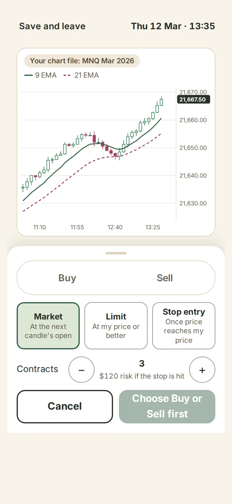 Placing your own trade
